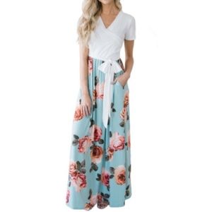 Boho Maxi Dress with Faux Wrap Top